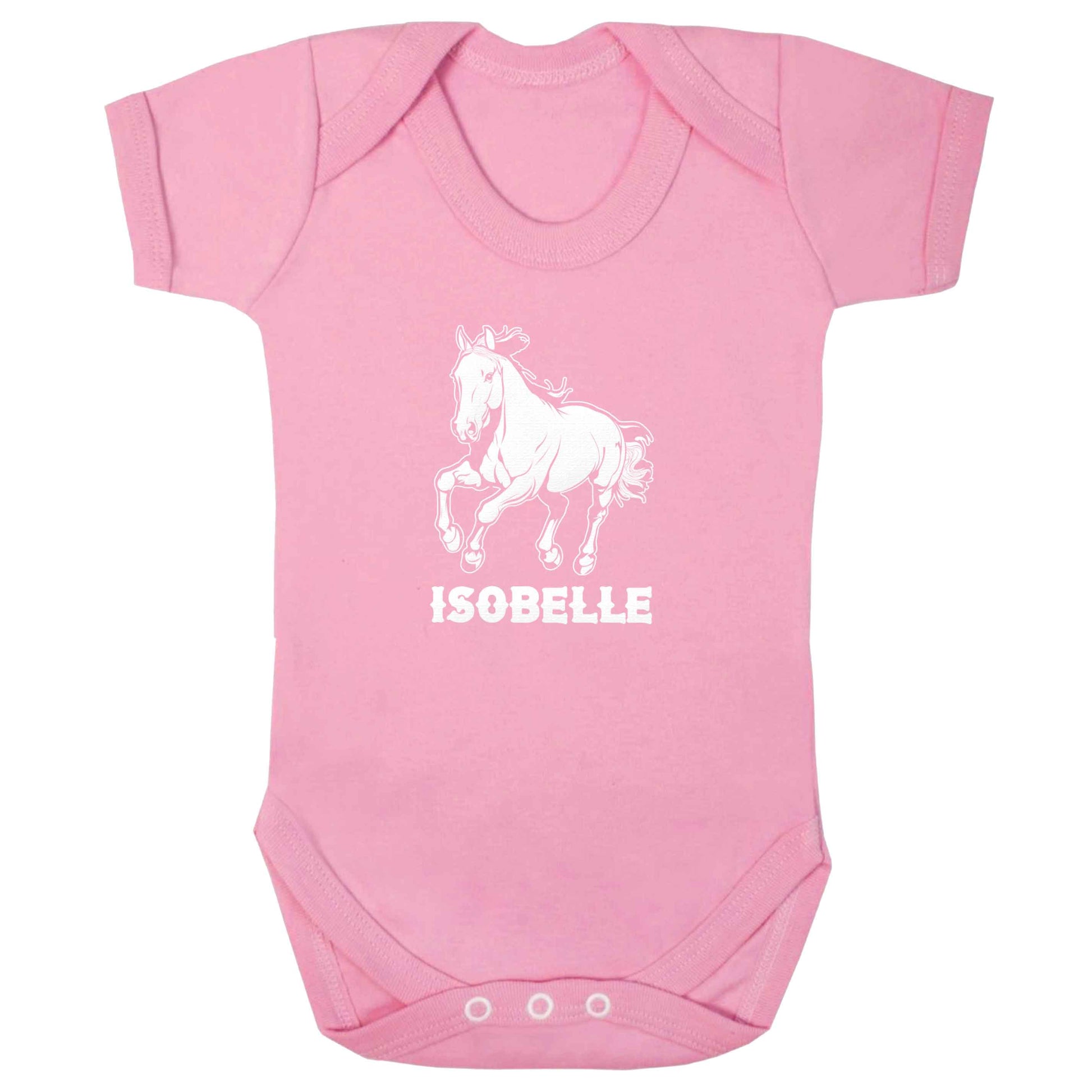 Horse illustration with personalised name baby bodysuit pale pink 18-24 months