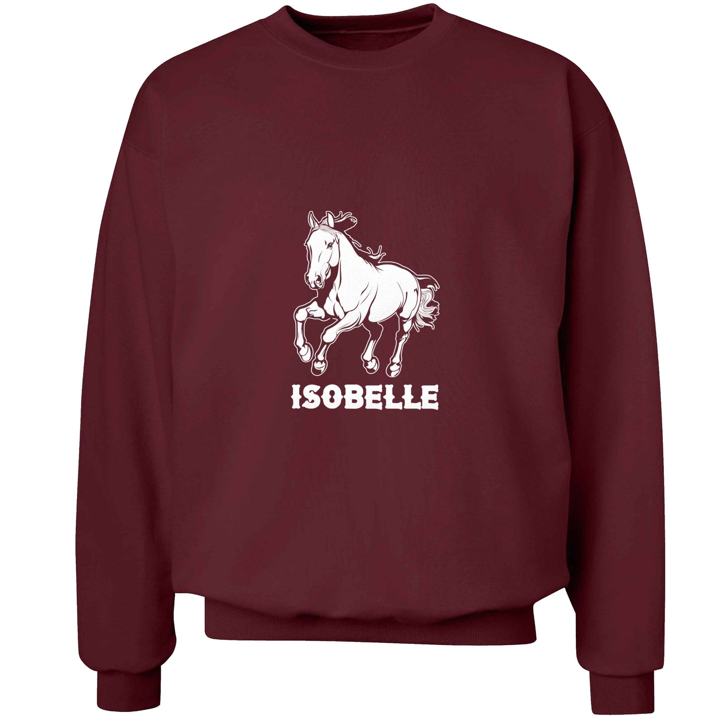 Horse illustration with personalised name adult's unisex maroon sweater 2XL
