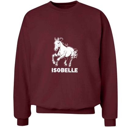 Horse illustration with personalised name adult's unisex maroon sweater 2XL