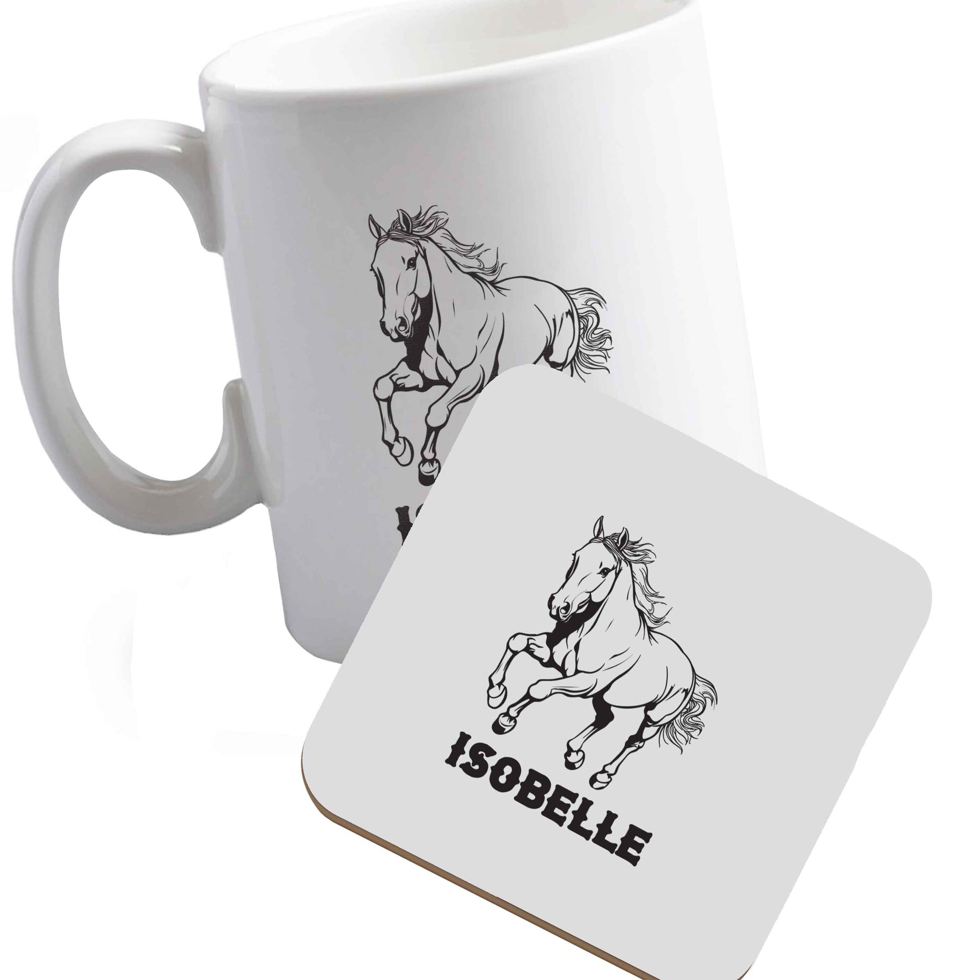 10 oz Ceramic mug and coaster Horse illustration with personalised name both sides