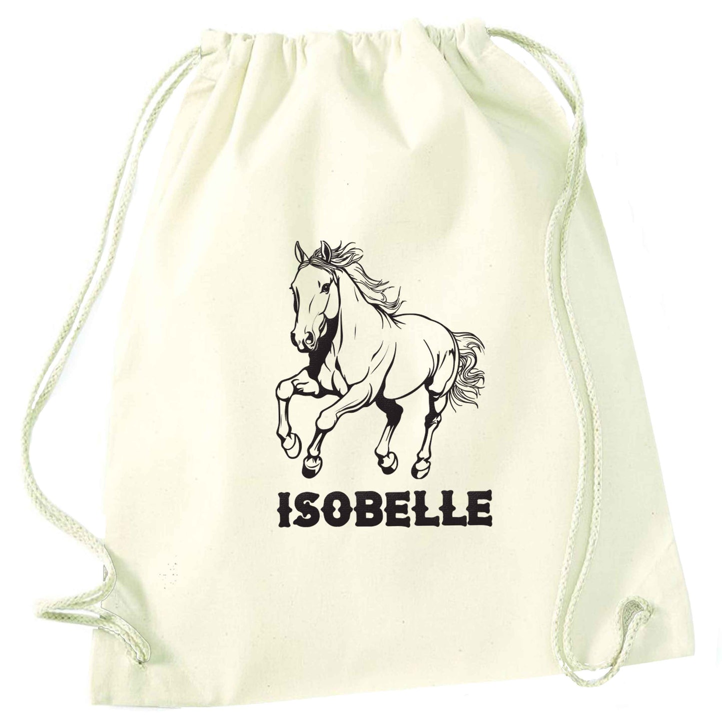 Horse illustration with personalised name natural drawstring bag
