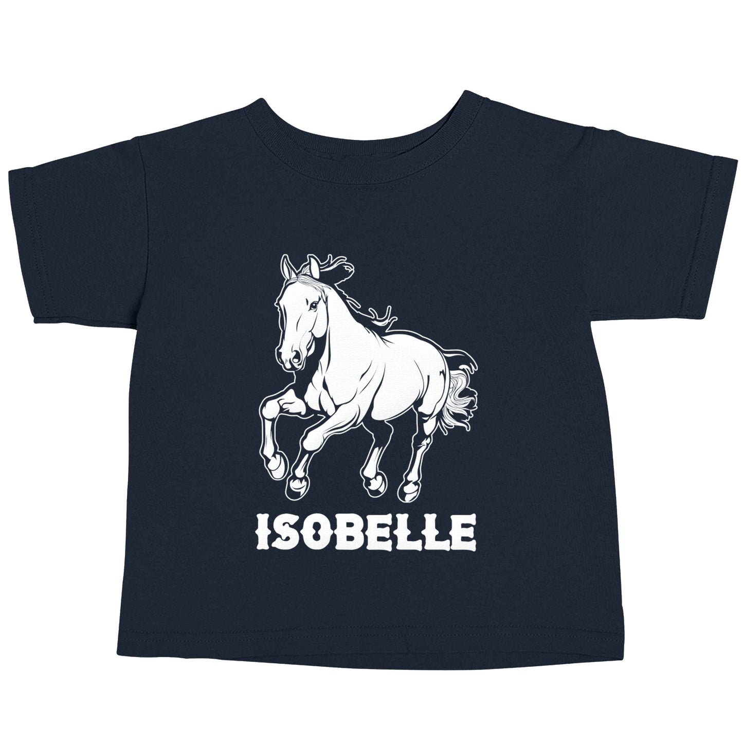 Horse illustration with personalised name navy baby toddler Tshirt 2 Years