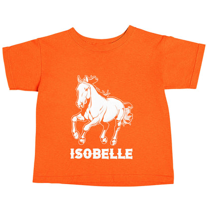 Horse illustration with personalised name orange baby toddler Tshirt 2 Years