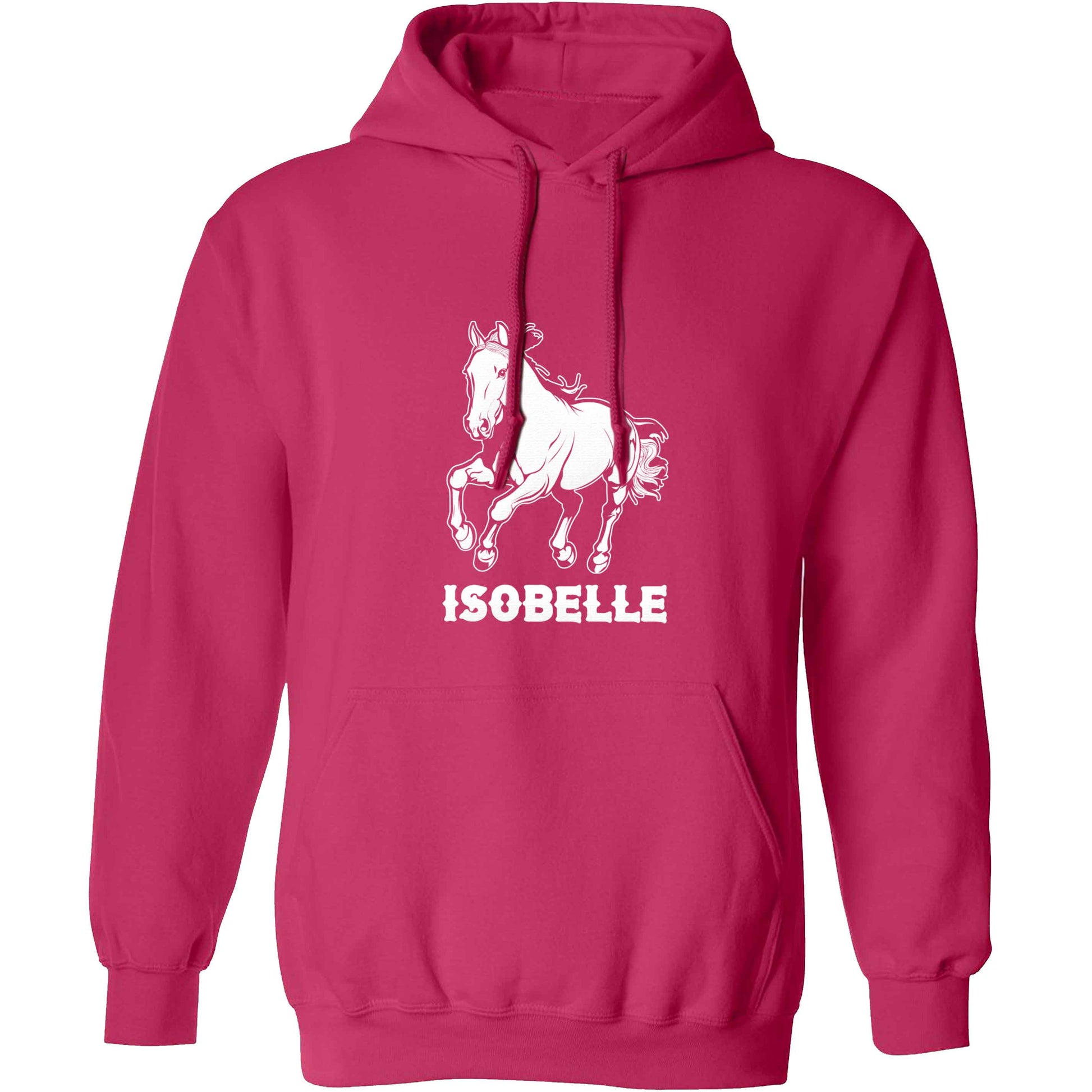 Horse illustration with personalised name adults unisex pink hoodie 2XL
