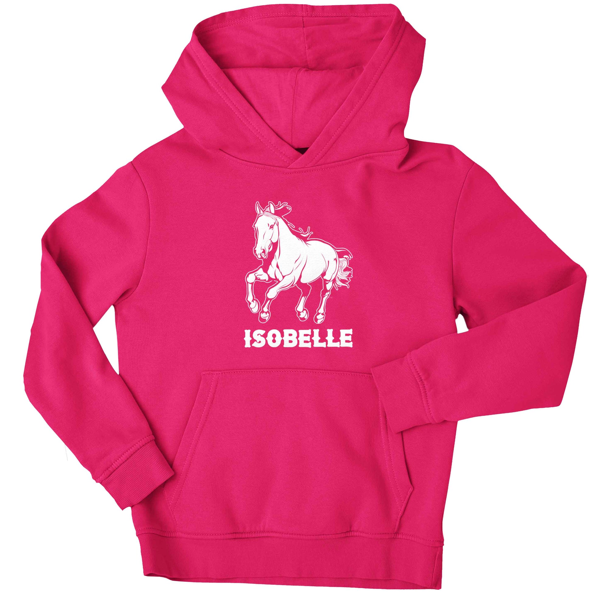 Horse illustration with personalised name children's pink hoodie 12-13 Years
