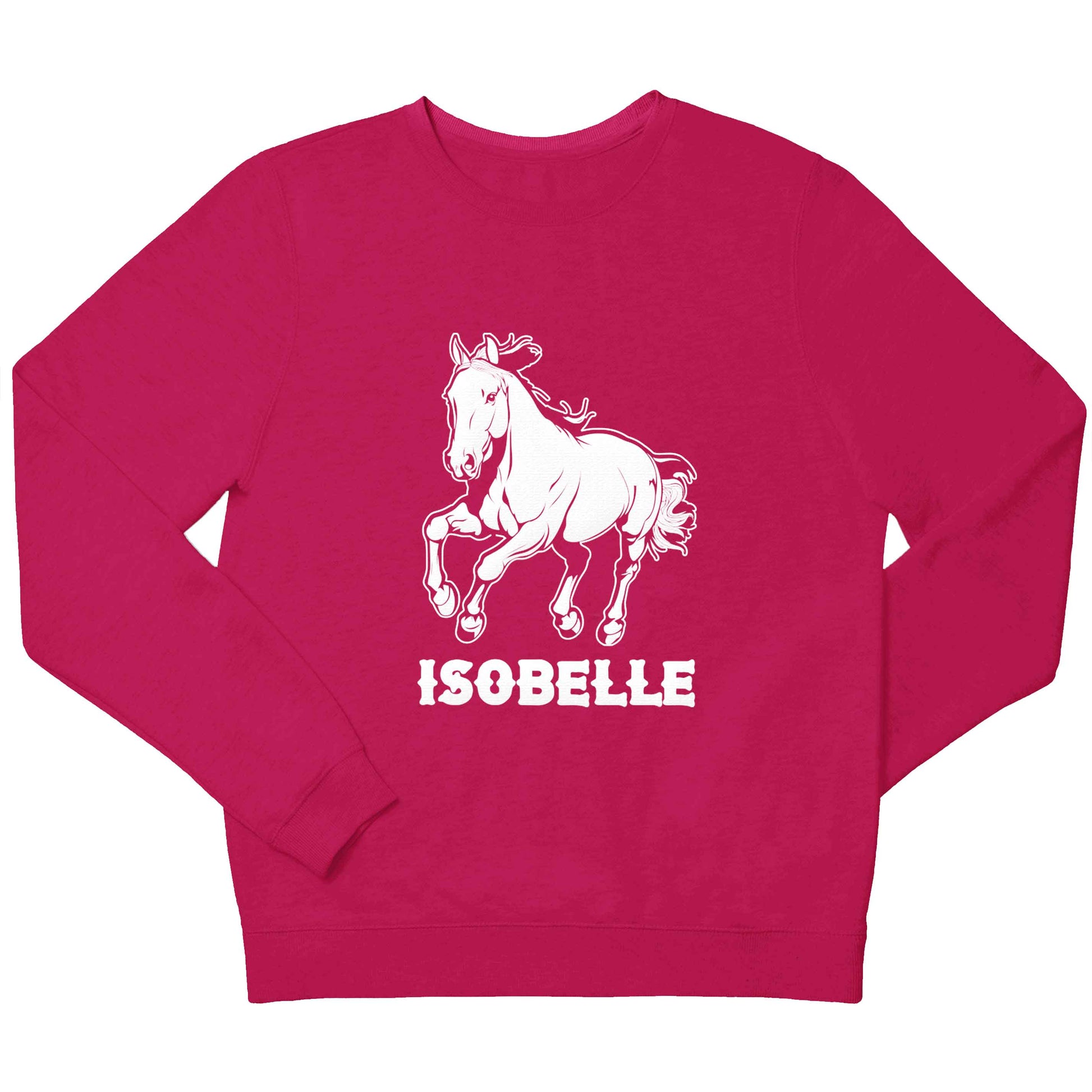 Horse illustration with personalised name children's pink sweater 12-13 Years