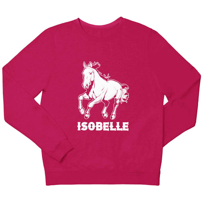 Horse illustration with personalised name children's pink sweater 12-13 Years