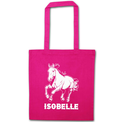 Horse illustration with personalised name pink tote bag