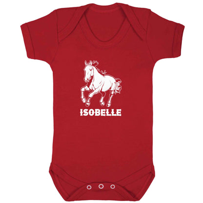 Horse illustration with personalised name baby bodysuit red 18-24 months