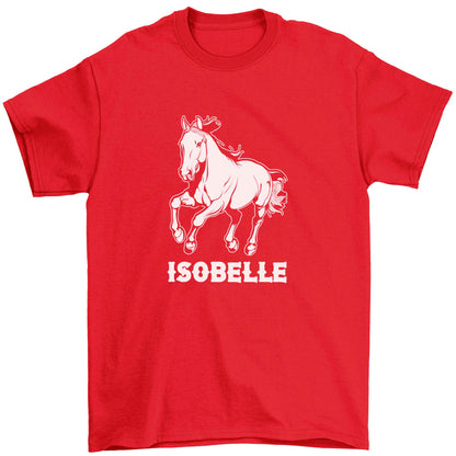Horse illustration with personalised name Children's red Tshirt 12-13 Years