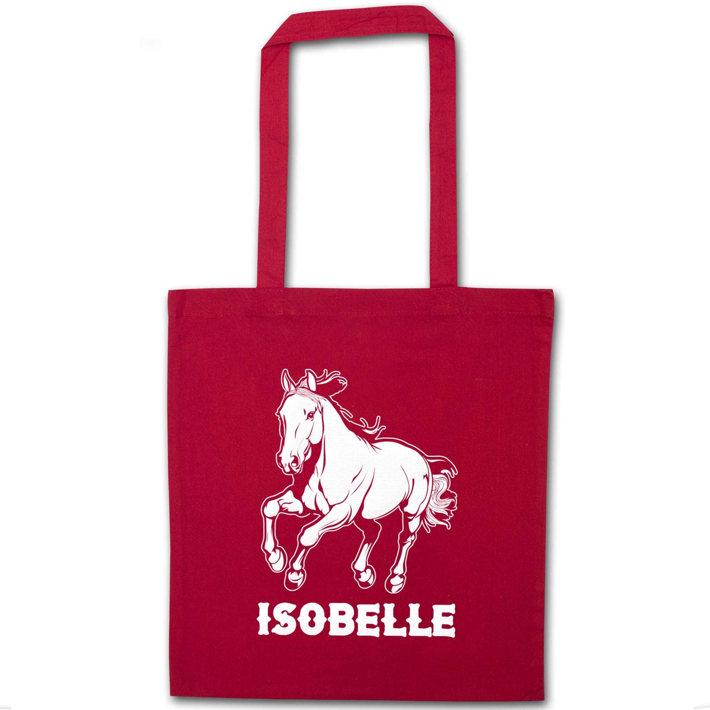 Horse illustration with personalised name red tote bag