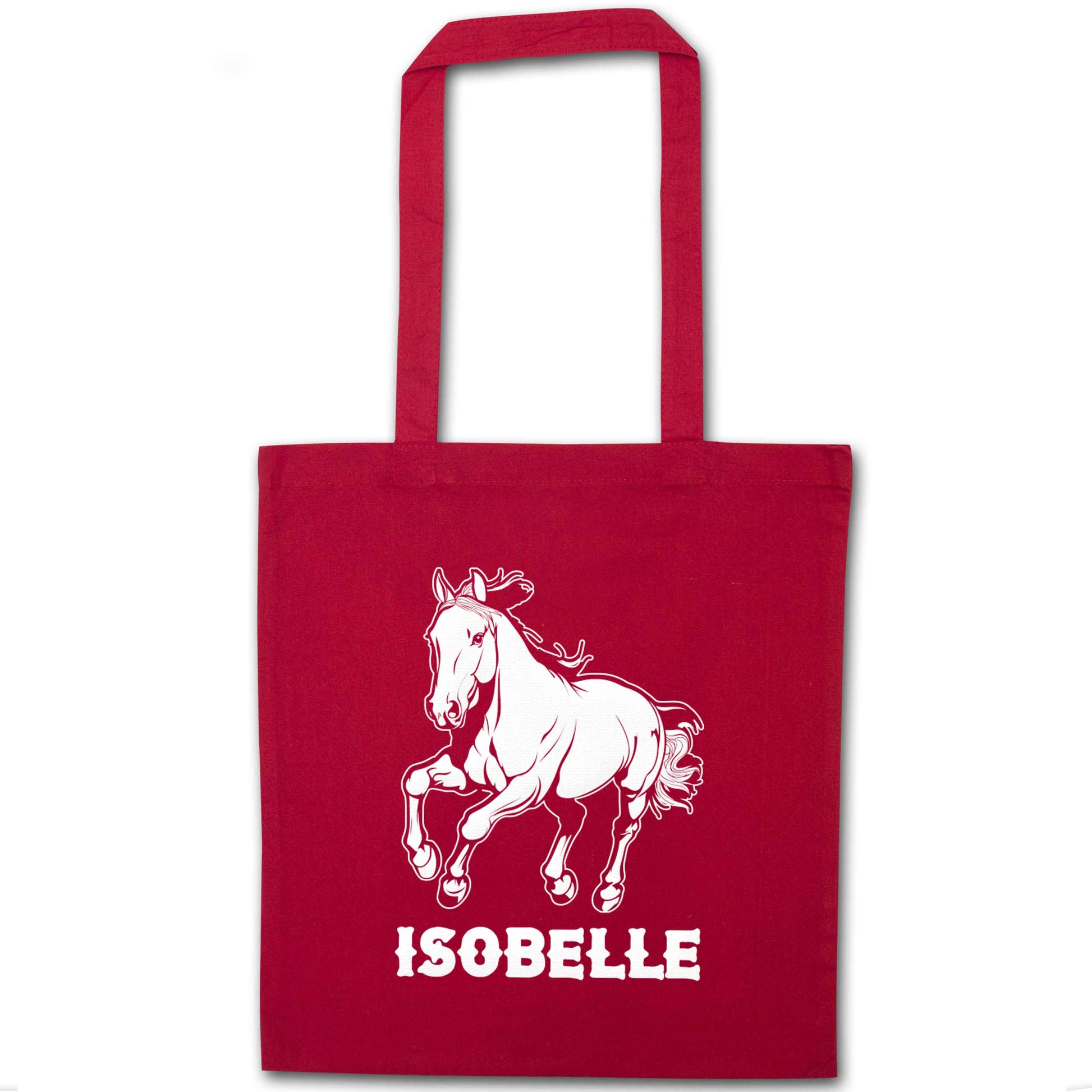 Horse illustration with personalised name red tote bag