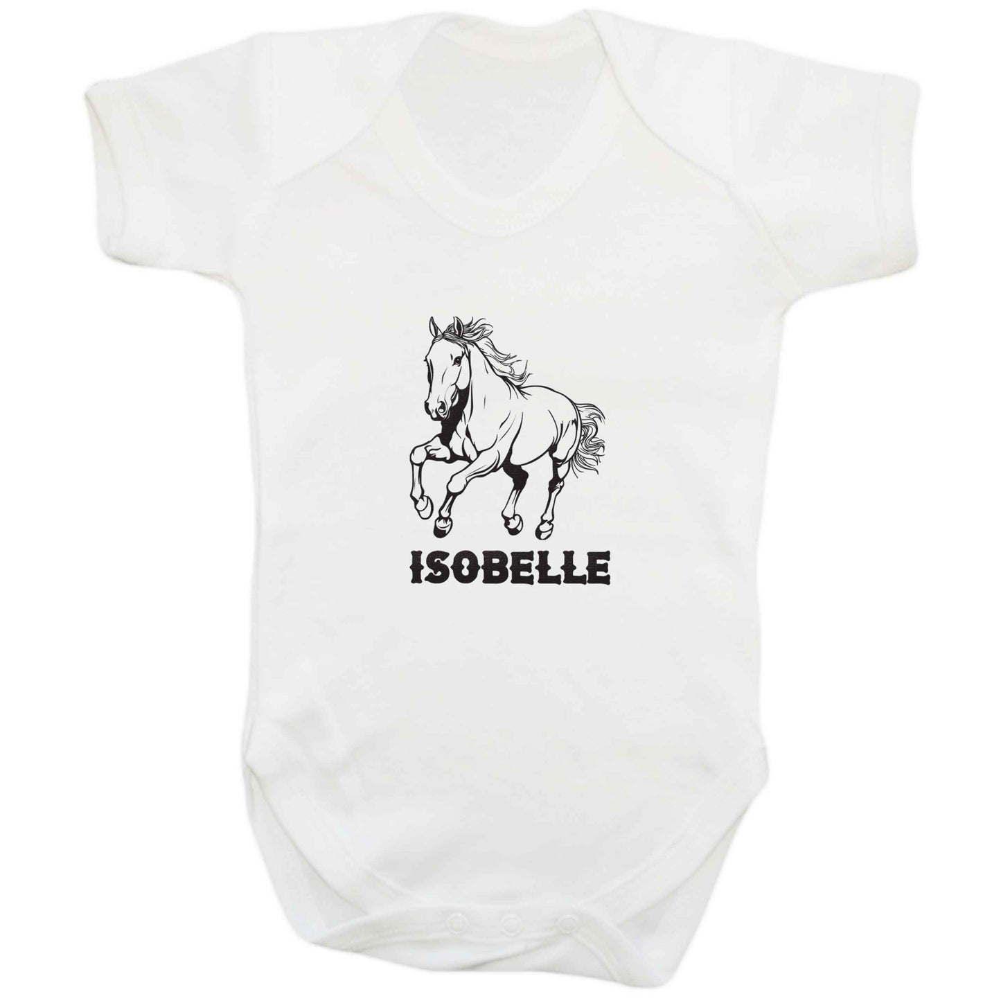Horse illustration with personalised name baby bodysuit white 18-24 months