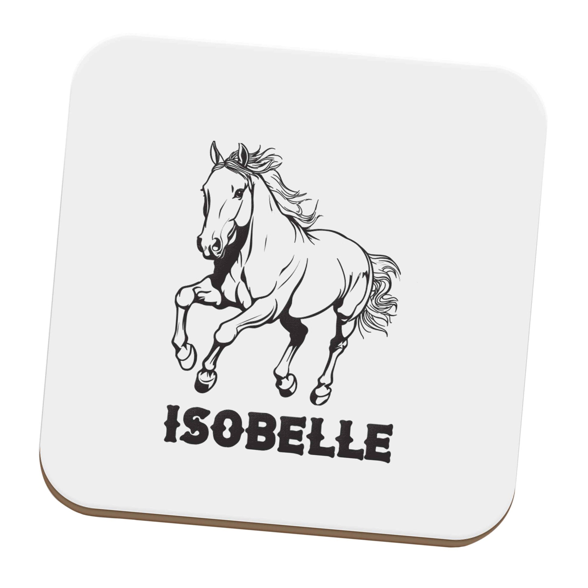 Horse illustration with personalised name set of four coasters