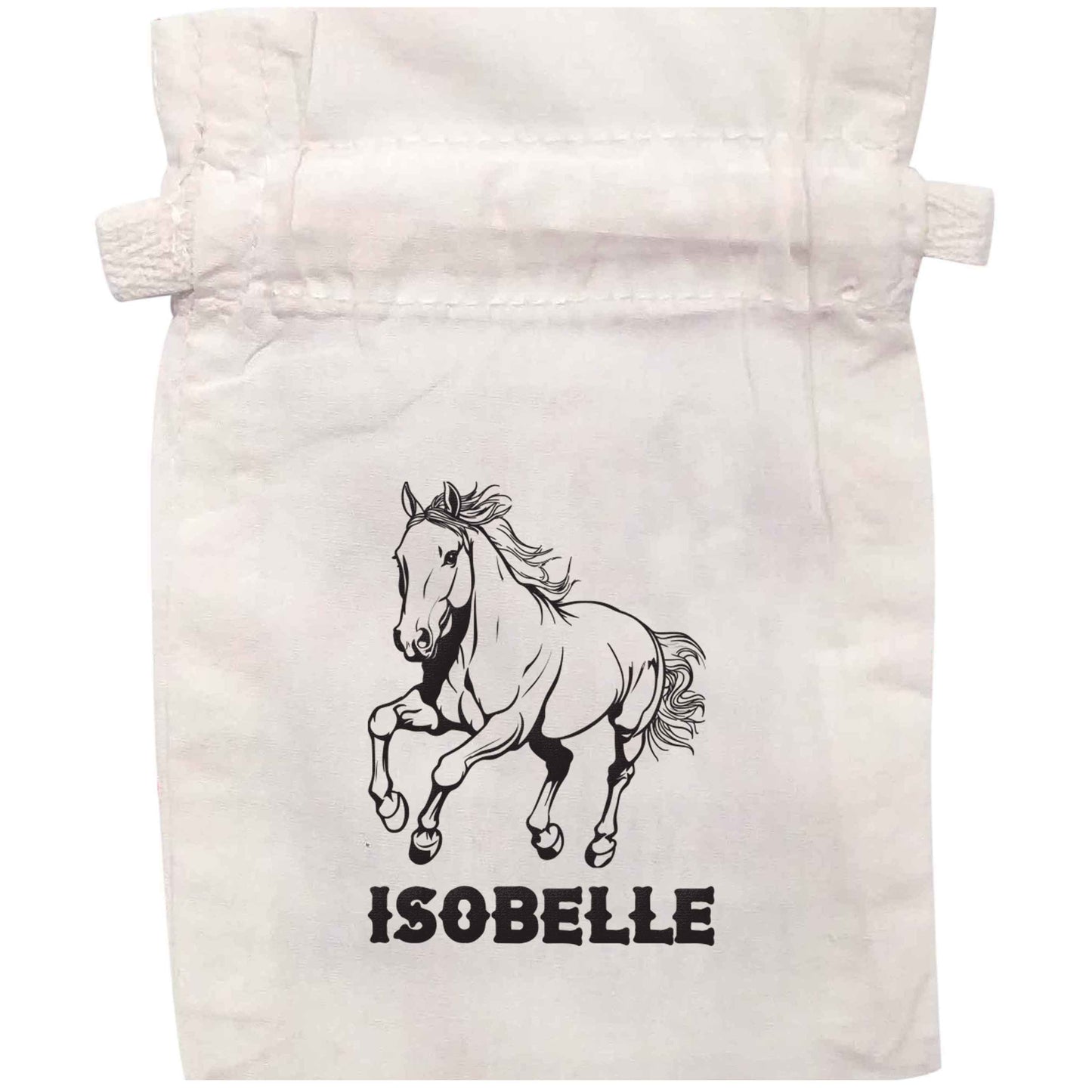 Horse illustration with personalised name | XS - L | Pouch / Drawstring bag / Sack | Organic Cotton | Bulk discounts available!