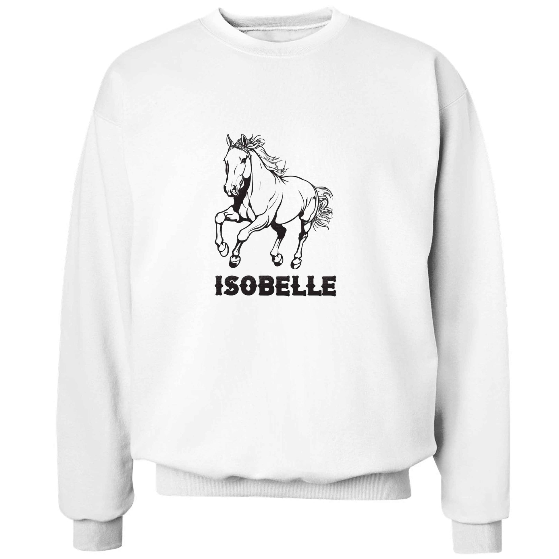 Horse illustration with personalised name adult's unisex white sweater 2XL