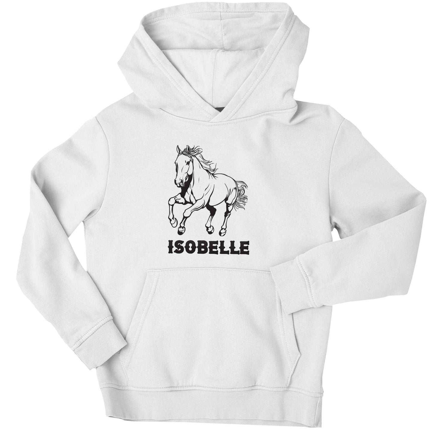 Horse illustration with personalised name children's white hoodie 12-13 Years