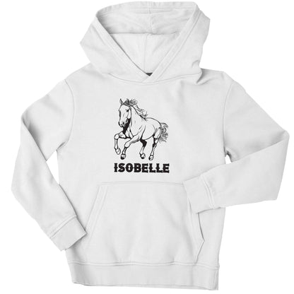 Horse illustration with personalised name children's white hoodie 12-13 Years
