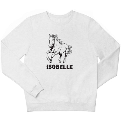 Horse illustration with personalised name children's white sweater 12-13 Years