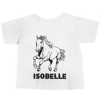 Horse illustration with personalised name white baby toddler Tshirt 2 Years