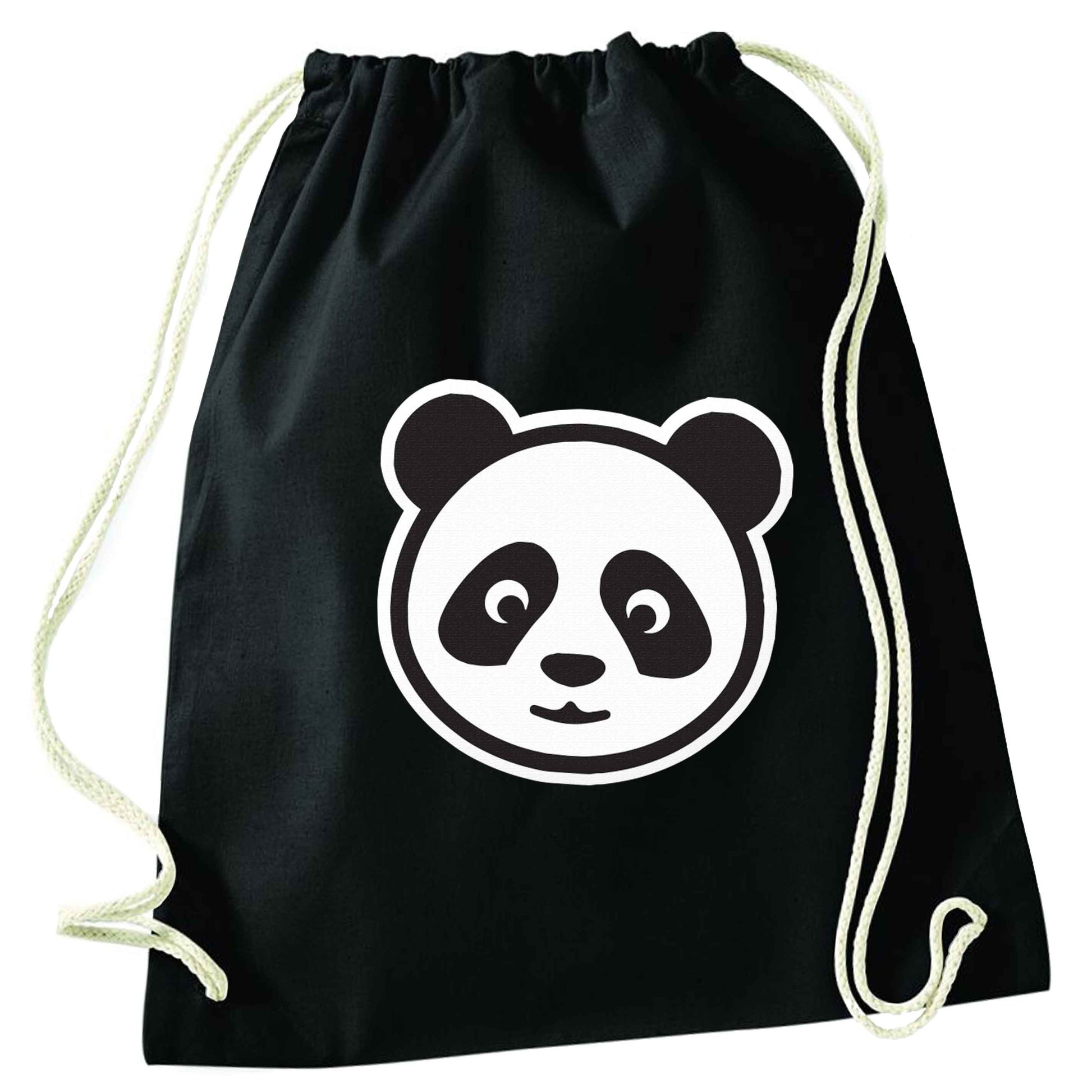 Panda face black drawstring bag
