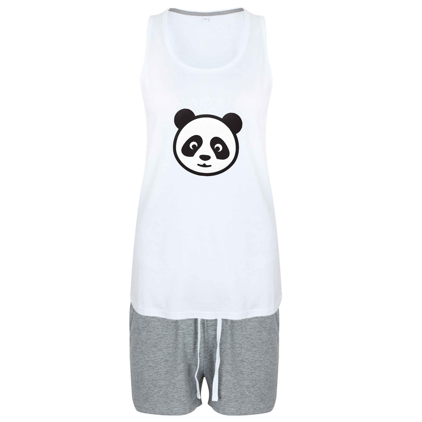Panda face size XL women's pyjama shorts set in pink 
