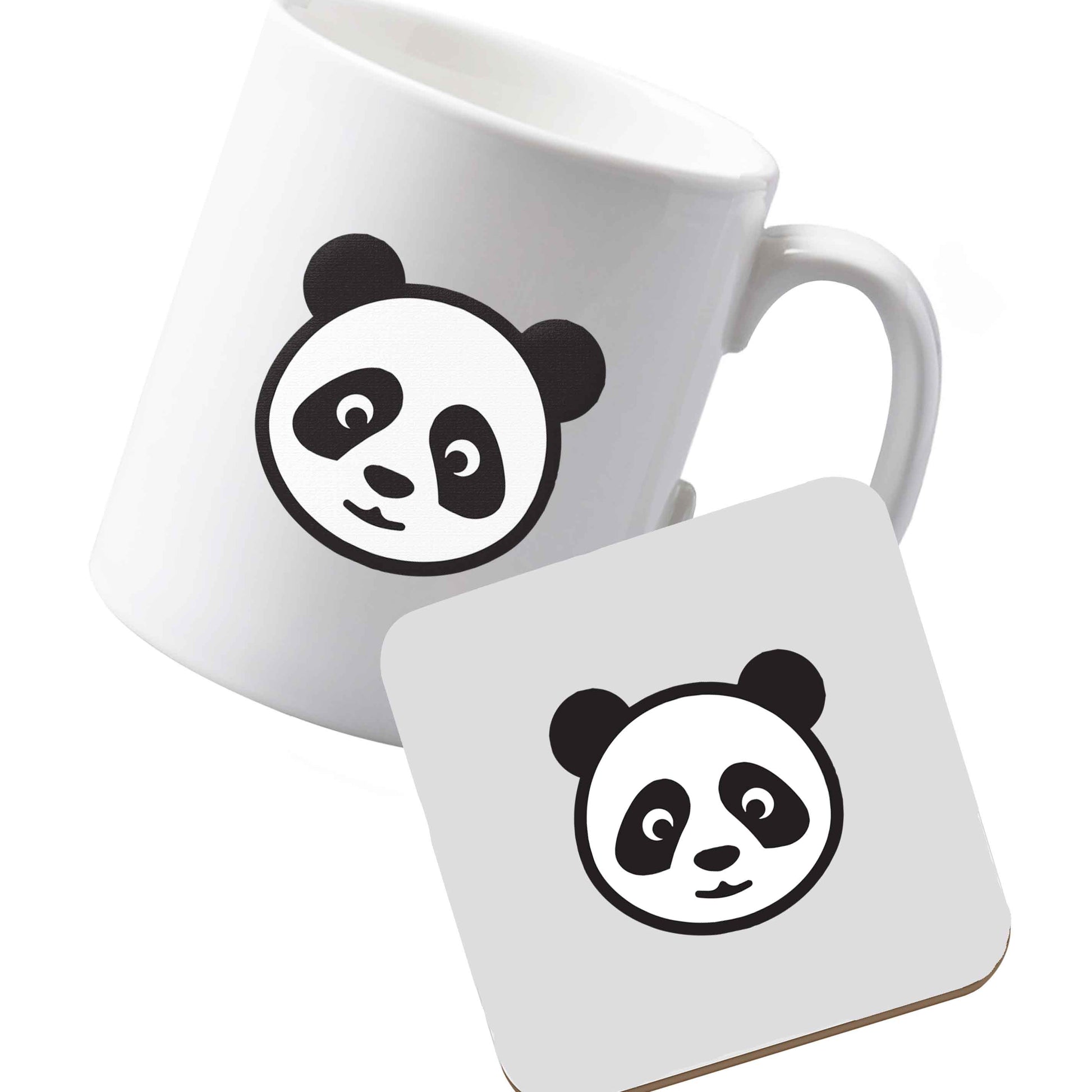 10 oz Ceramic mug and coaster Panda face left sided