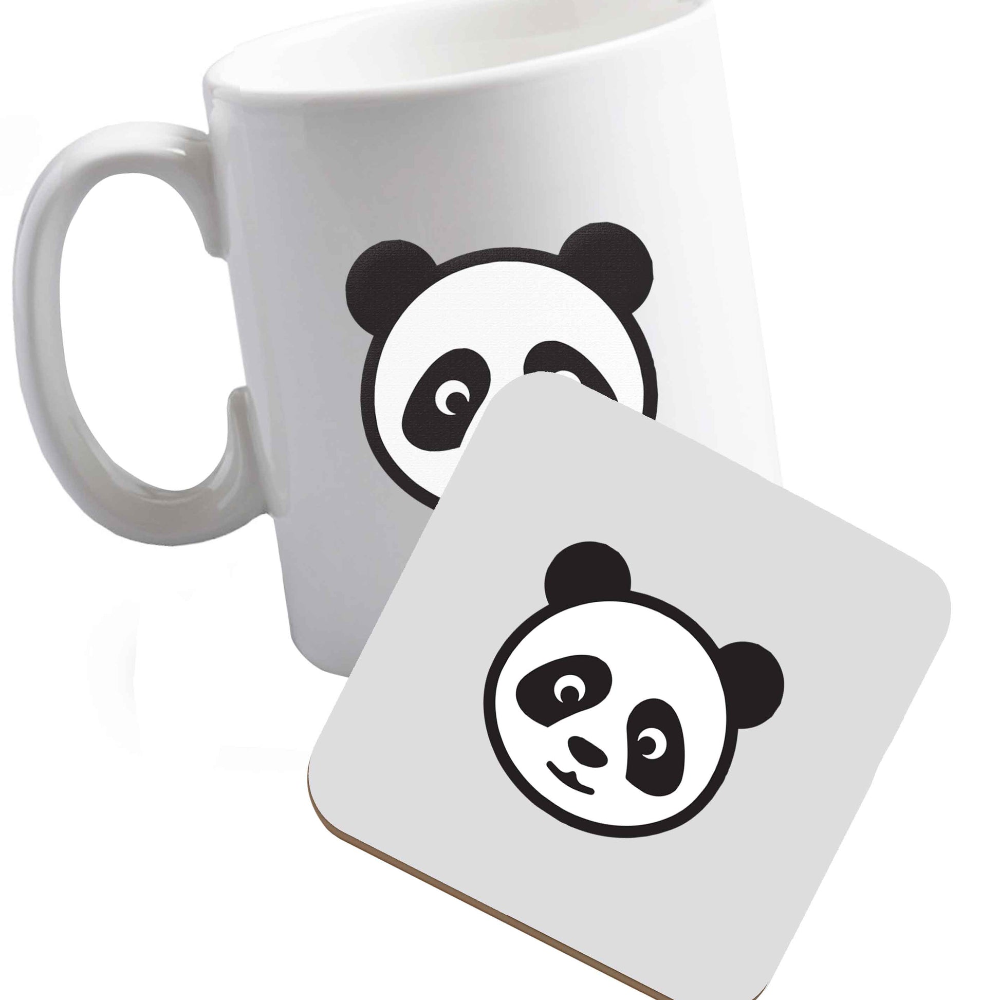 10 oz Ceramic mug and coaster Panda face both sides