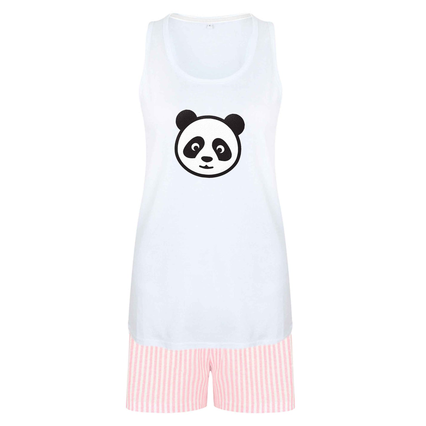Panda face size XL women's pyjama shorts set in pink 