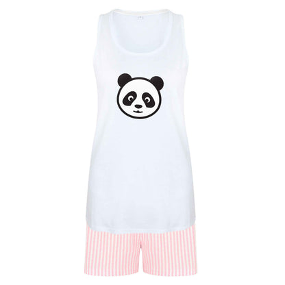 Panda face size XL women's pyjama shorts set in pink 