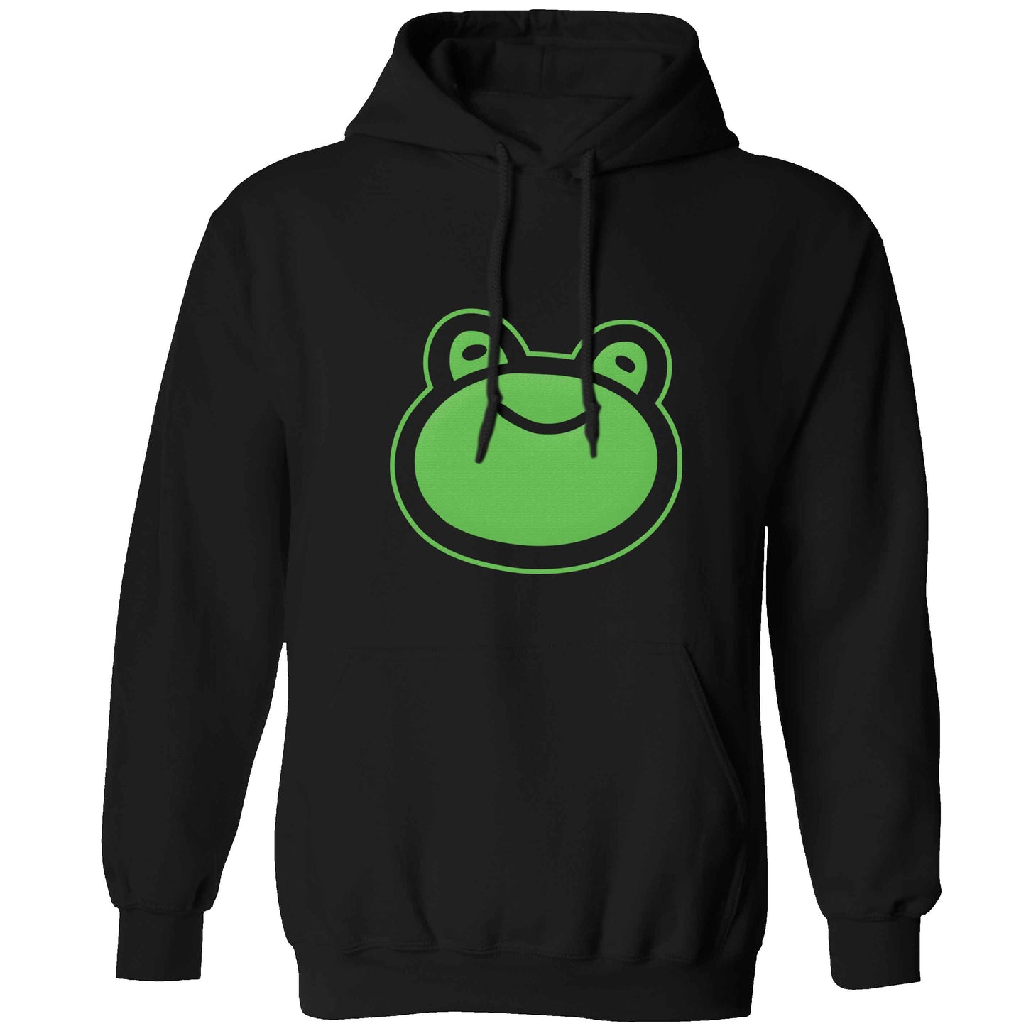 Frog face illustration adults unisex black hoodie 2XL