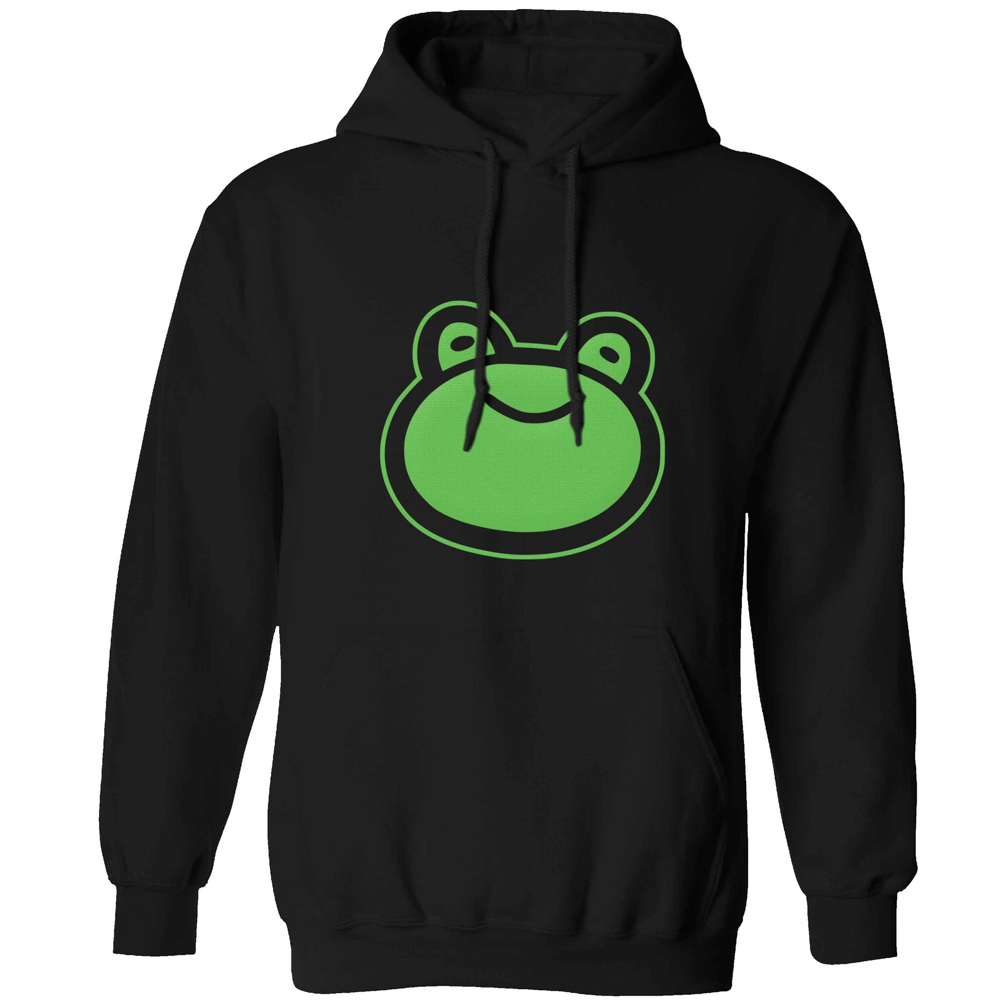 Frog face illustration adults unisex black hoodie 2XL