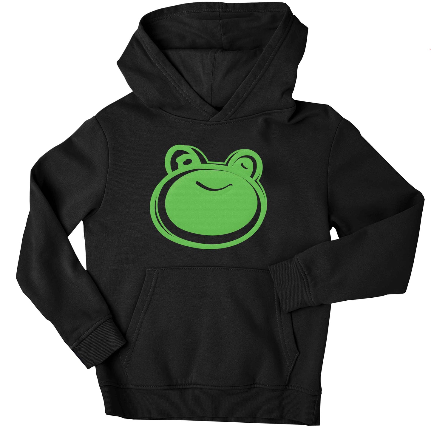 Frog face illustration children's black hoodie 12-13 Years