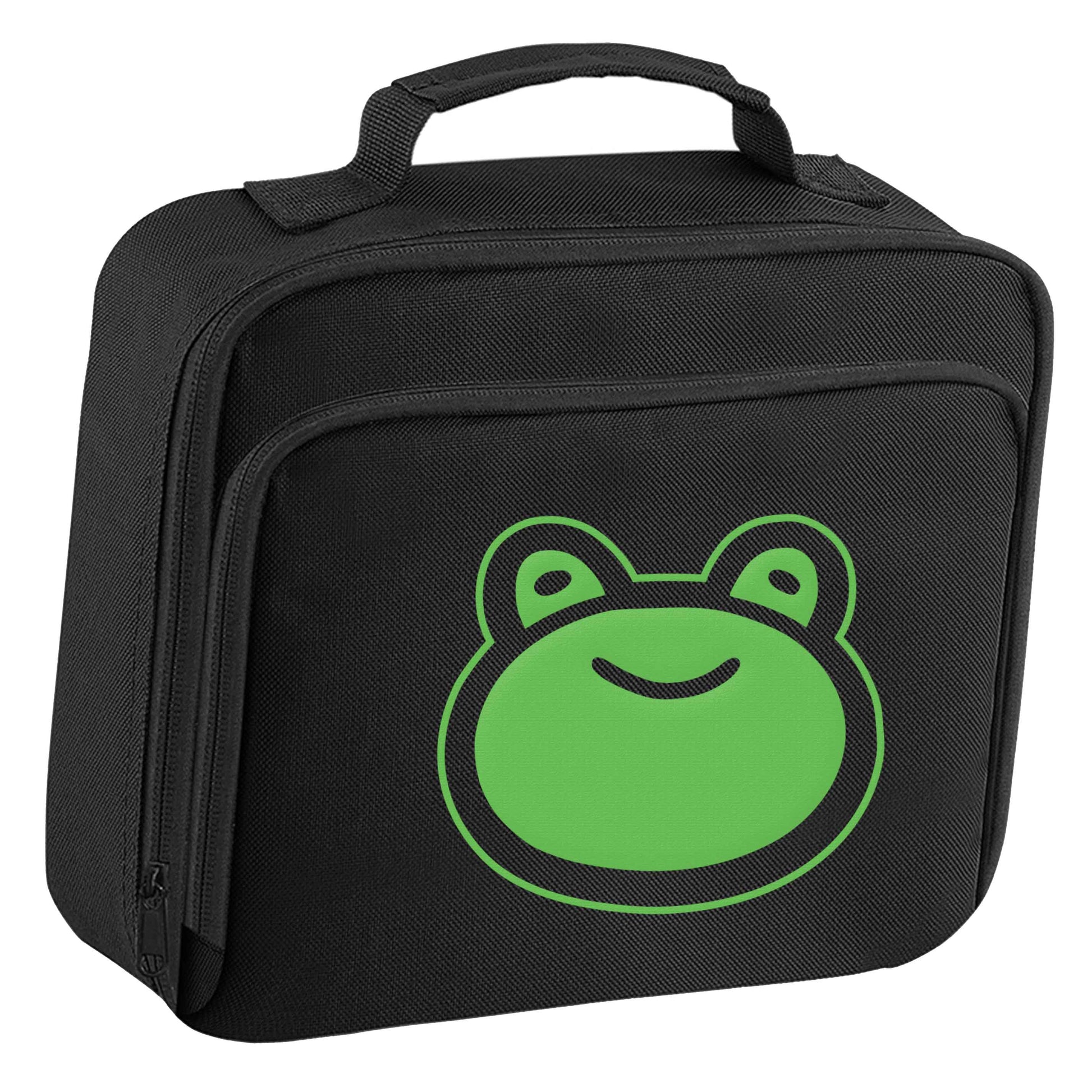 Frog face illustration insulated black lunch bag cooler