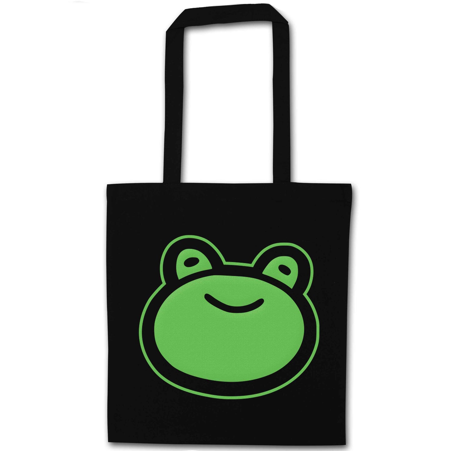 Frog face illustration black tote bag