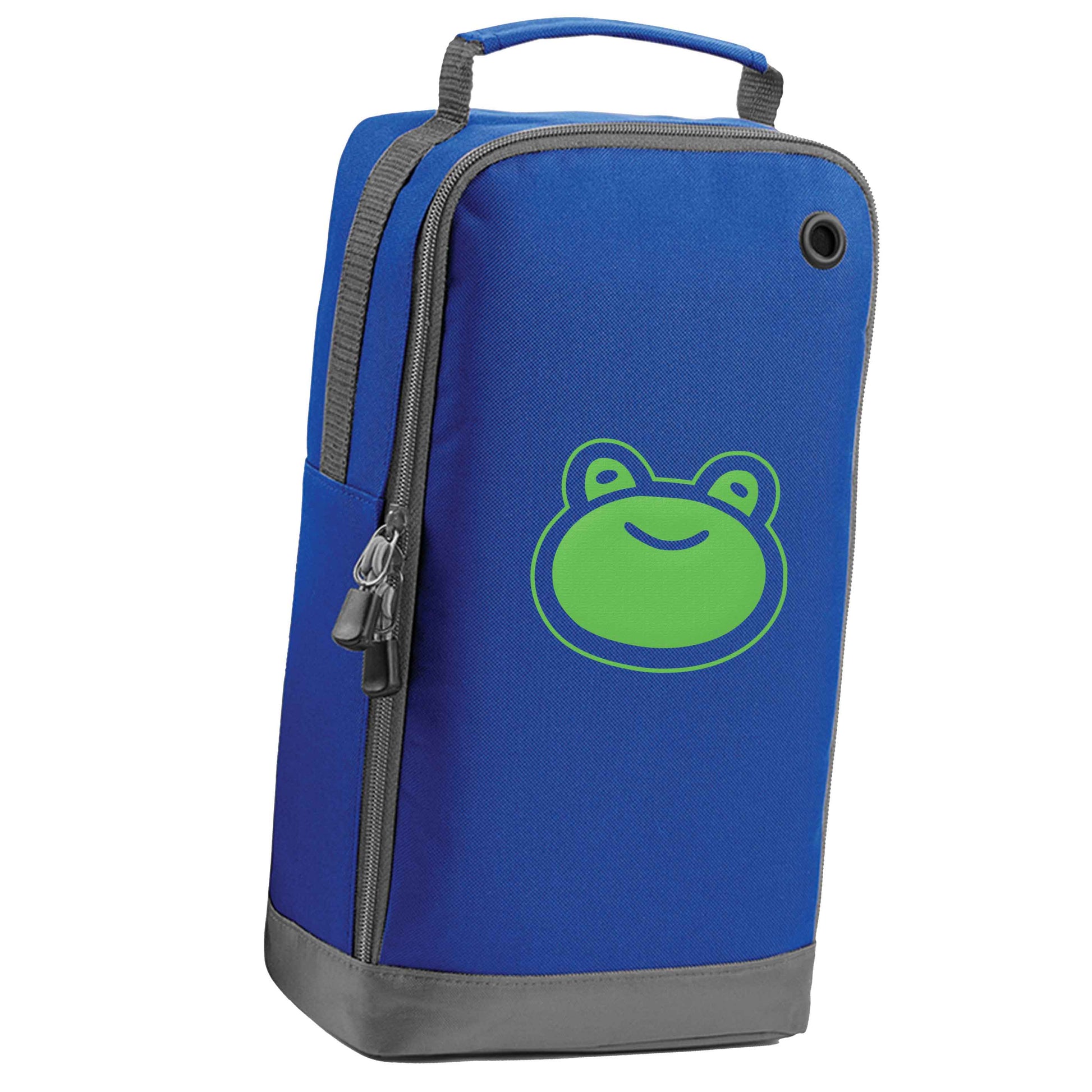 Frog face illustration blue sports shoe bag vertical print