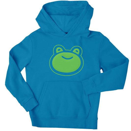 Frog face illustration children's blue hoodie 12-13 Years