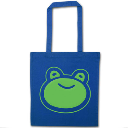 Frog face illustration blue tote bag