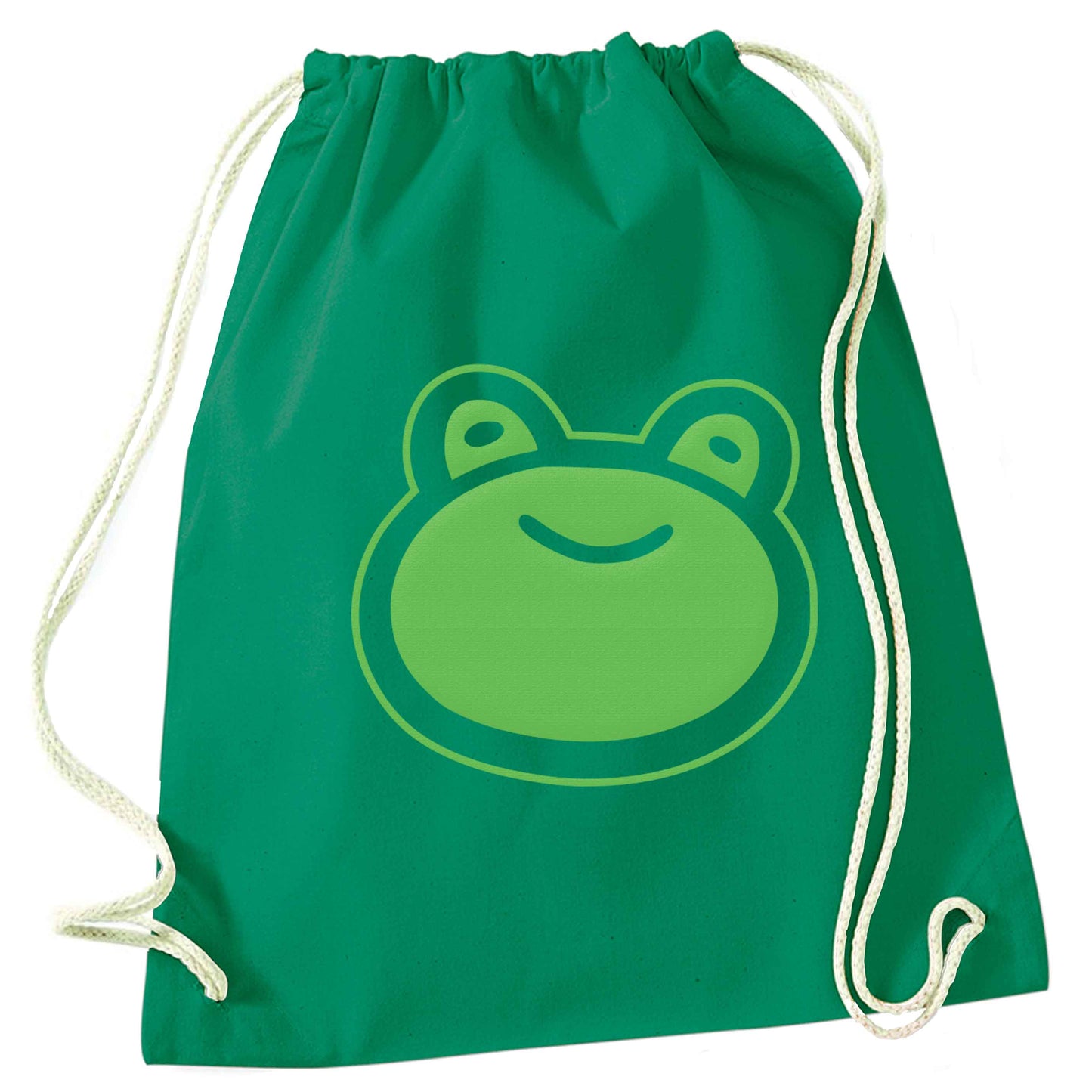 Frog face illustration green drawstring bag