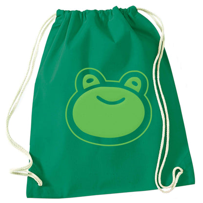 Frog face illustration green drawstring bag