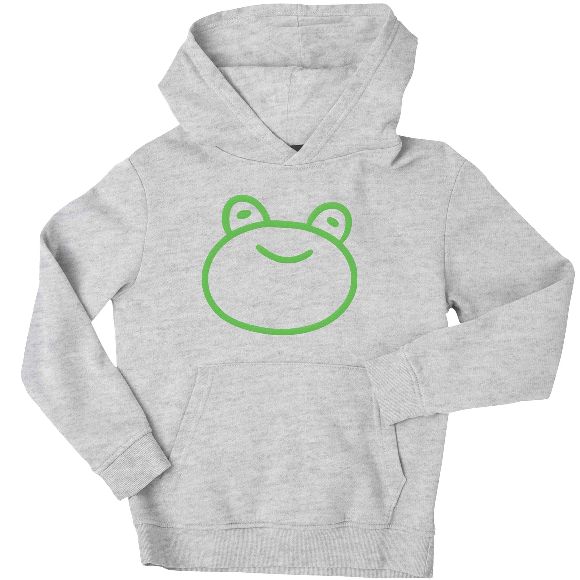 Frog face illustration children's grey hoodie 12-13 Years