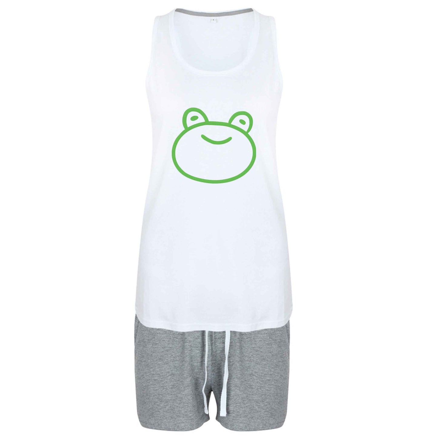 Frog face illustration size XL women's pyjama shorts set in pink 