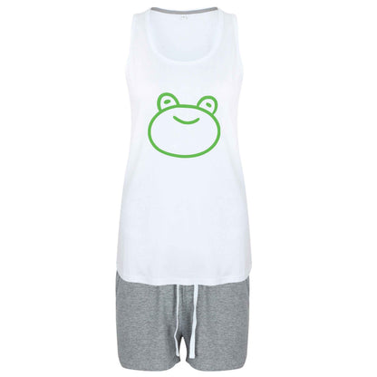 Frog face illustration size XL women's pyjama shorts set in pink 