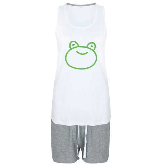 Frog face illustration size XL women's pyjama shorts set in pink 