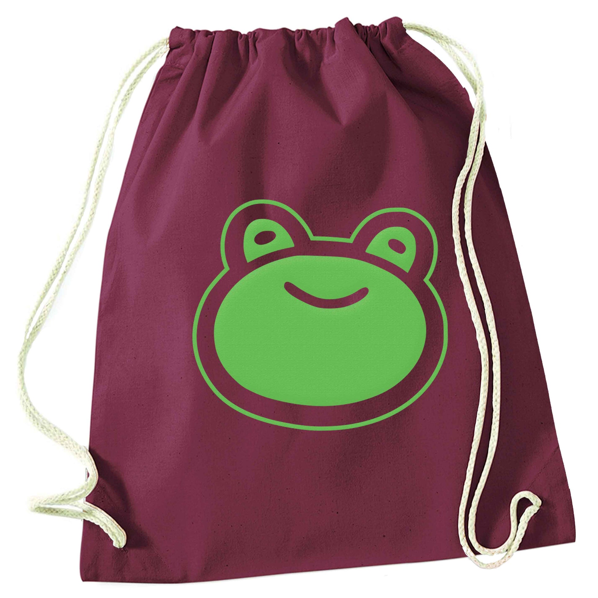 Frog face illustration maroon drawstring bag