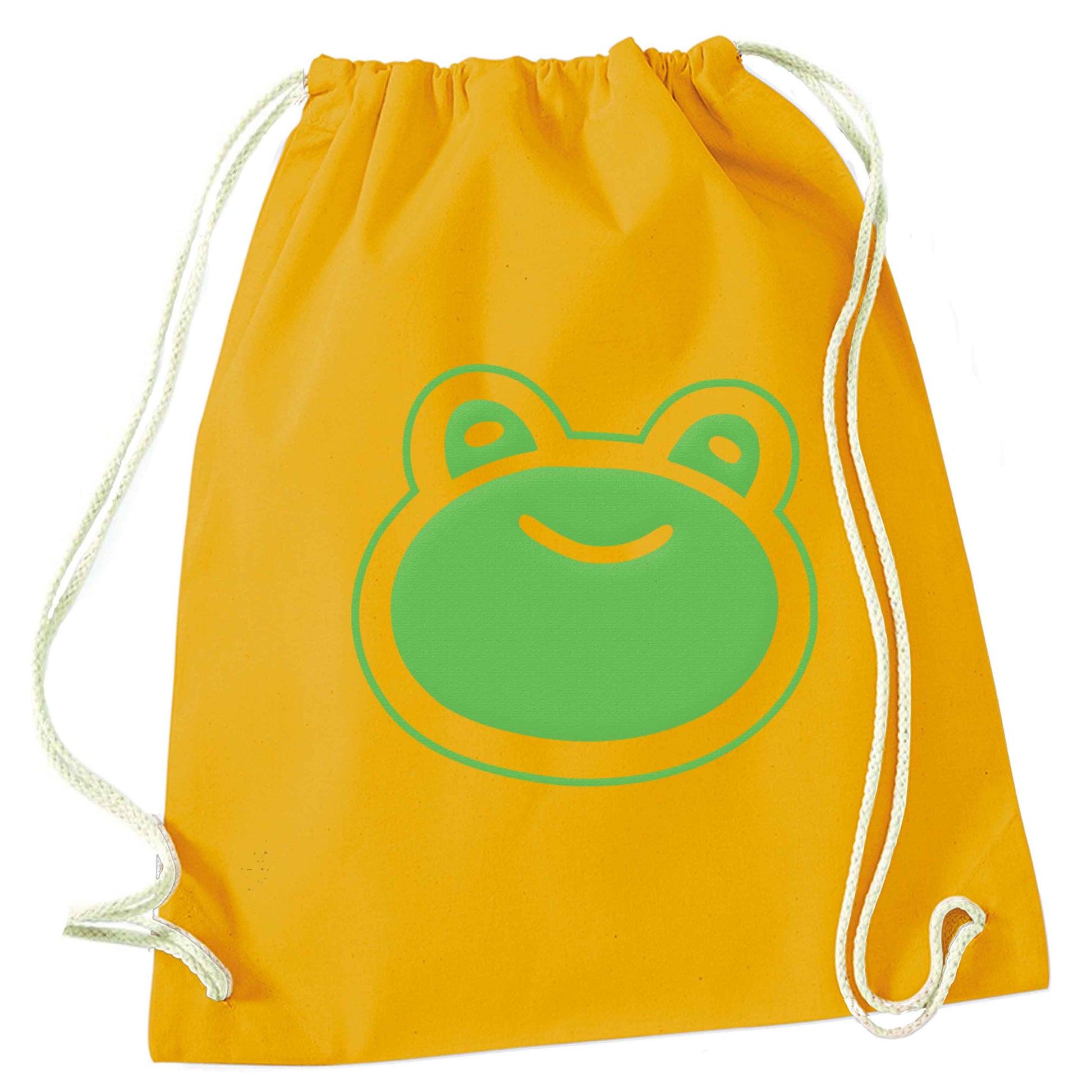Frog face illustration mustard drawstring bag