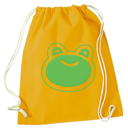 Frog face illustration mustard drawstring bag