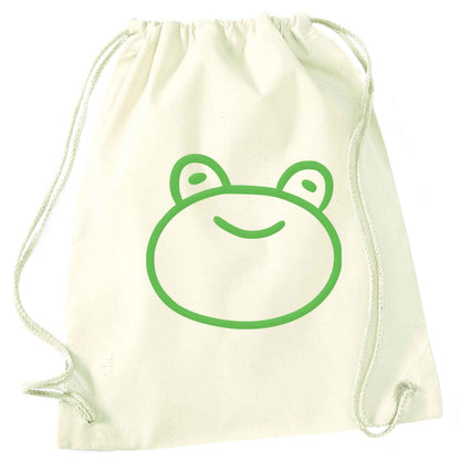 Frog face illustration natural drawstring bag