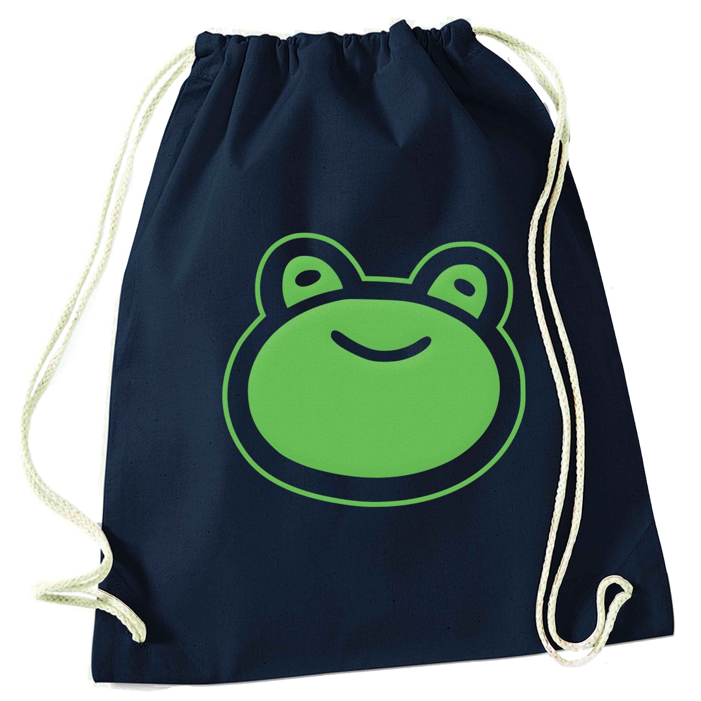Frog face illustration navy drawstring bag