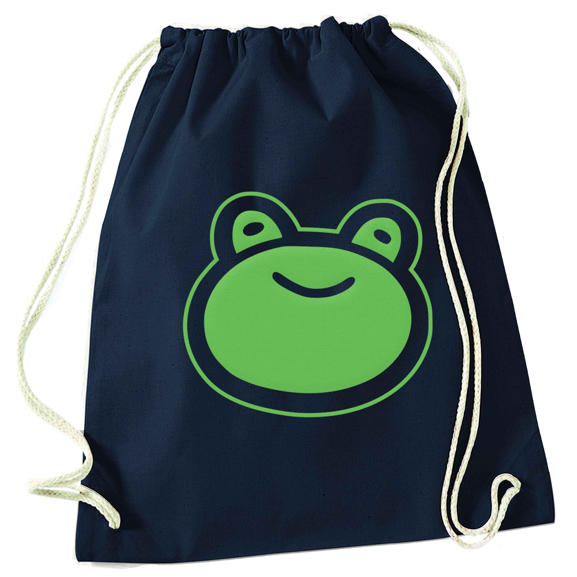 Frog face illustration navy drawstring bag